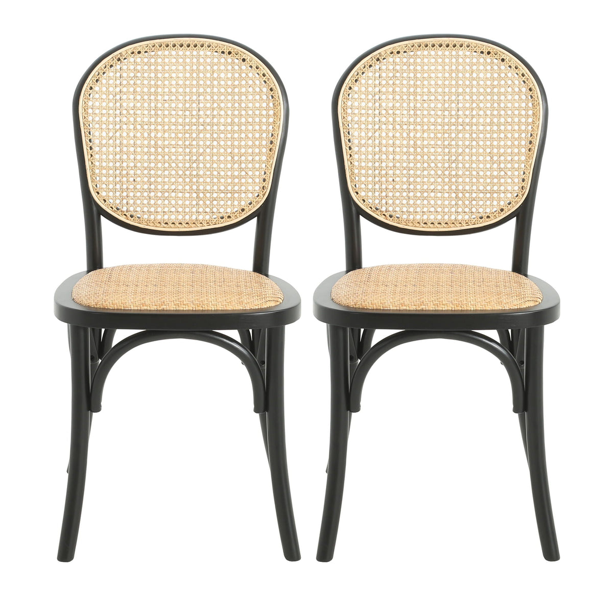 Vintage Style Dining Chairs Set of 2 with Birch Wood Frame and Rattan – Light Brown or Beige
