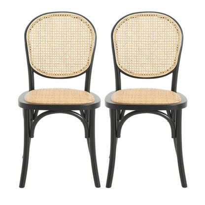 Vintage Style Dining Chairs Set of 2 with Birch Wood Frame and Rattan – Light Brown or Beige