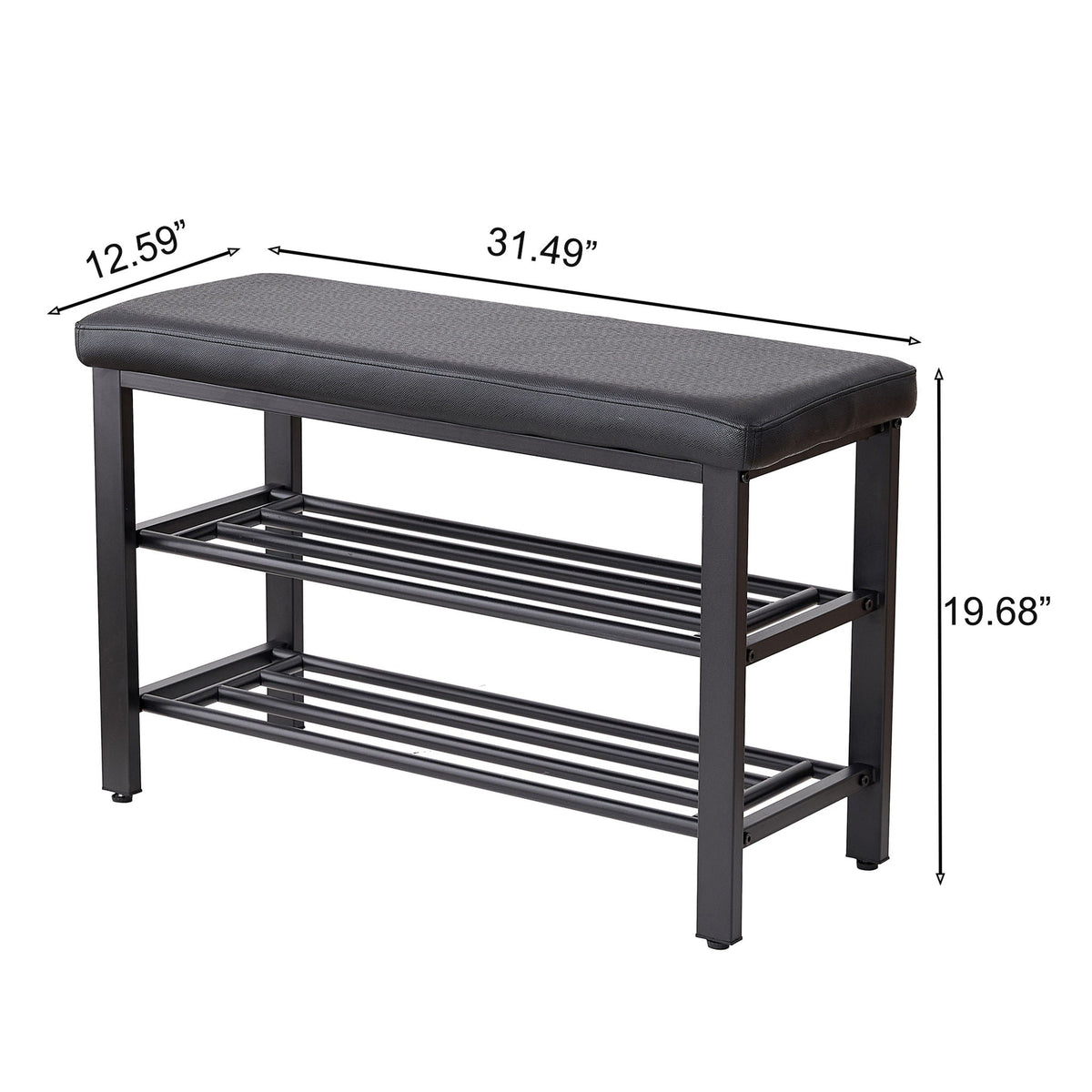 Shoe Bench With Cushion Storage Seat – Metal Frame and Faux Leather – Black or Dark Gray