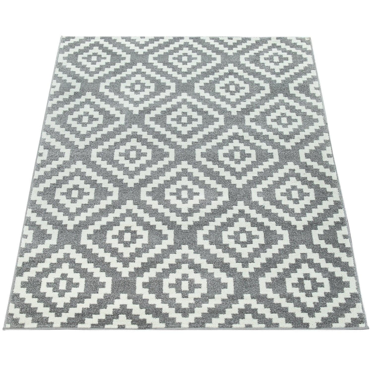 Area Rug Stella Moroccan Diamond Pattern - Pastel Grey White