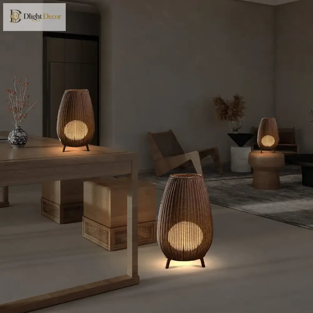 Asian Rattan Floor Lamp | Outdoor &amp; Porch Lighting