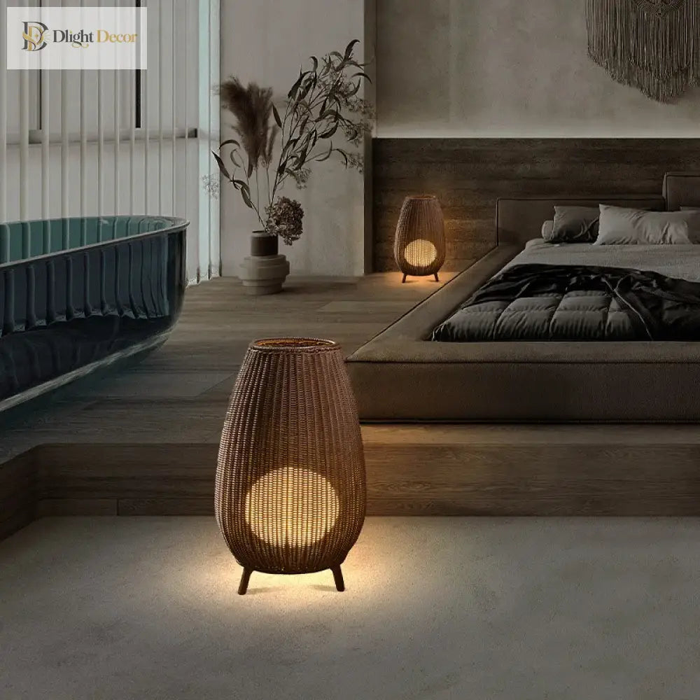 Asian Rattan Floor Lamp | Outdoor &amp; Porch Lighting
