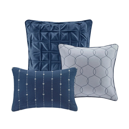 Navy Seersucker Comforter Set with Hypoallergenic Filling - King