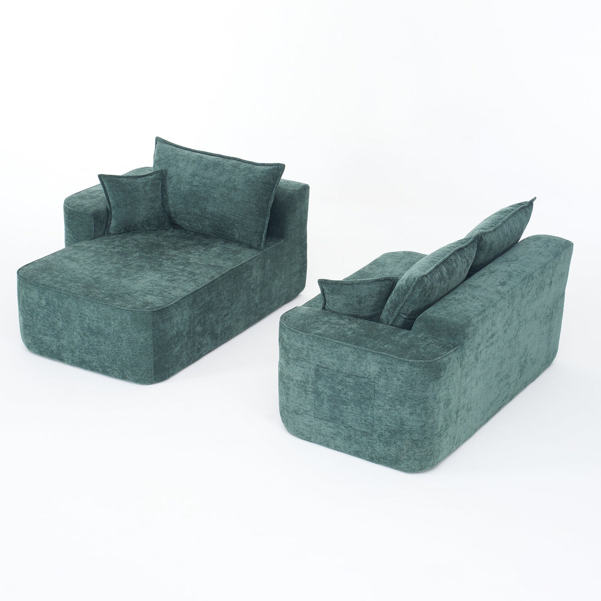 Modern Green Chenille L Shaped Sectional Sofa with Chaise