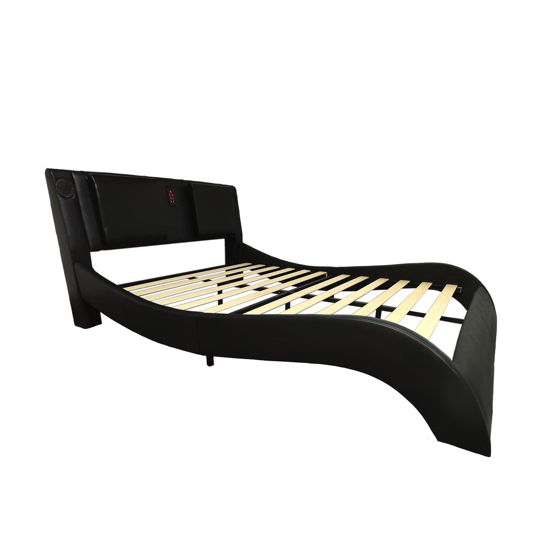 Platform Bed Frame with LED Lighting, Bluetooth &amp; Massage - Faux Leather