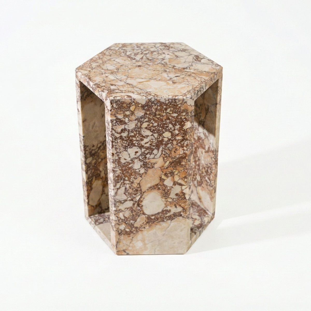 Modern Minimalist Hexagon Side Table with Honed Marble Finish - Gold, White, Pink, Dark Green, Dark Gray