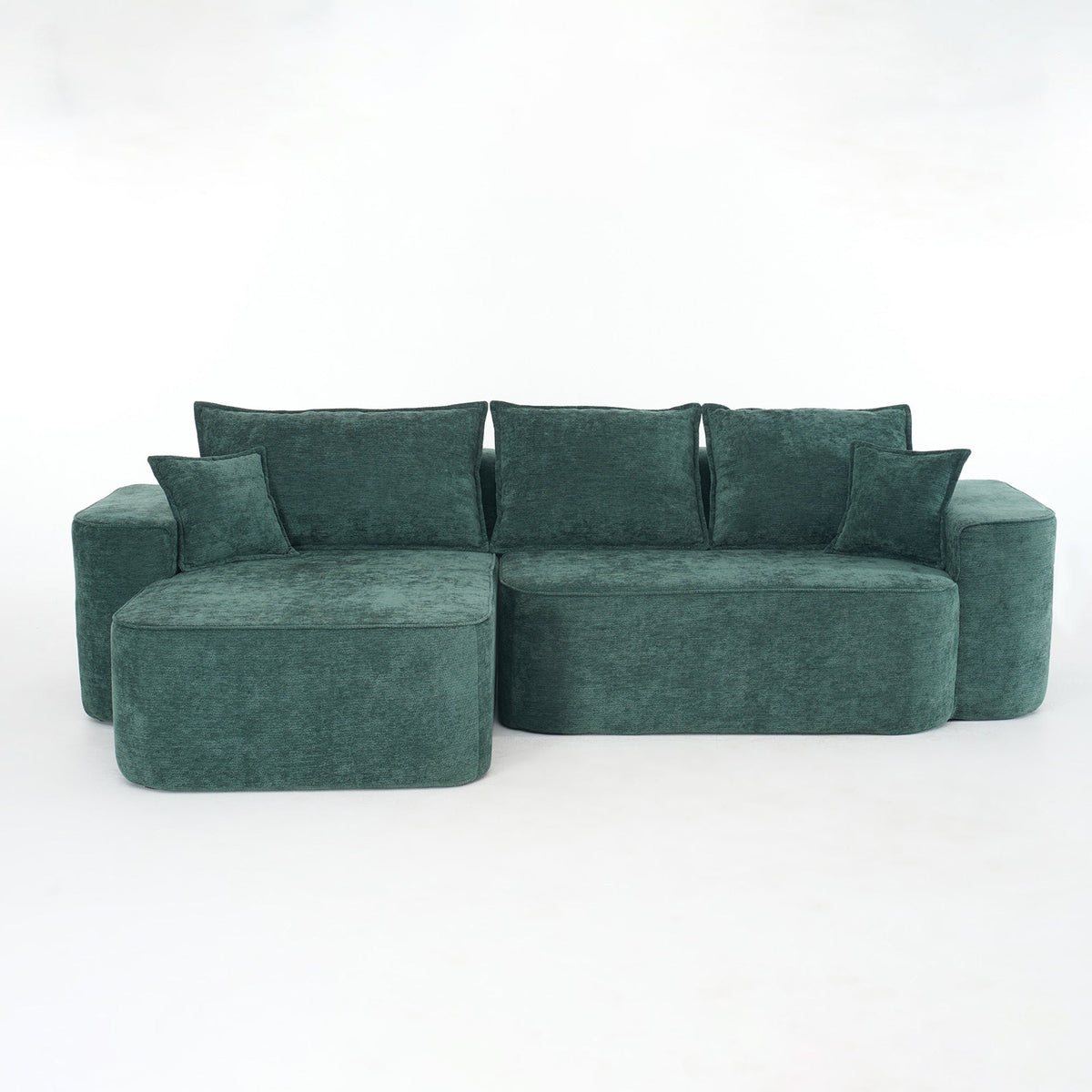 Modern Green Chenille L Shaped Sectional Sofa with Chaise