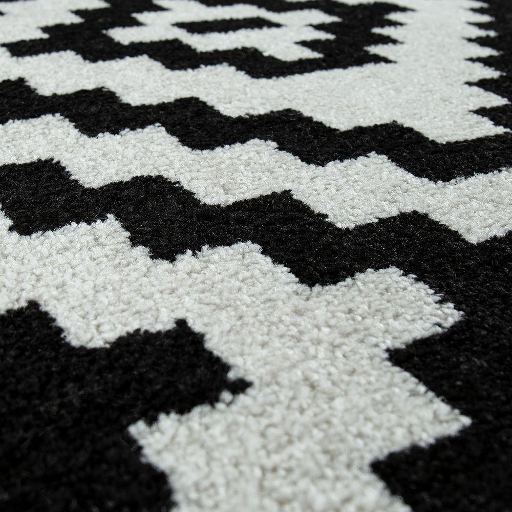 Black White Living Room Rug Boho Design Diamond Pattern