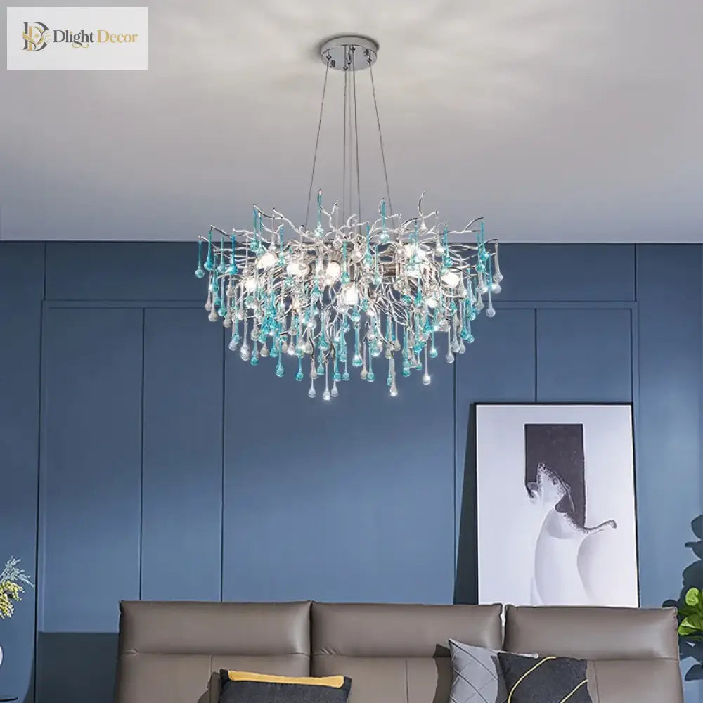 Blue Crystal Chandelier | Modern Dining Room Lighting