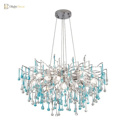 Blue Crystal Chandelier | Modern Dining Room Lighting