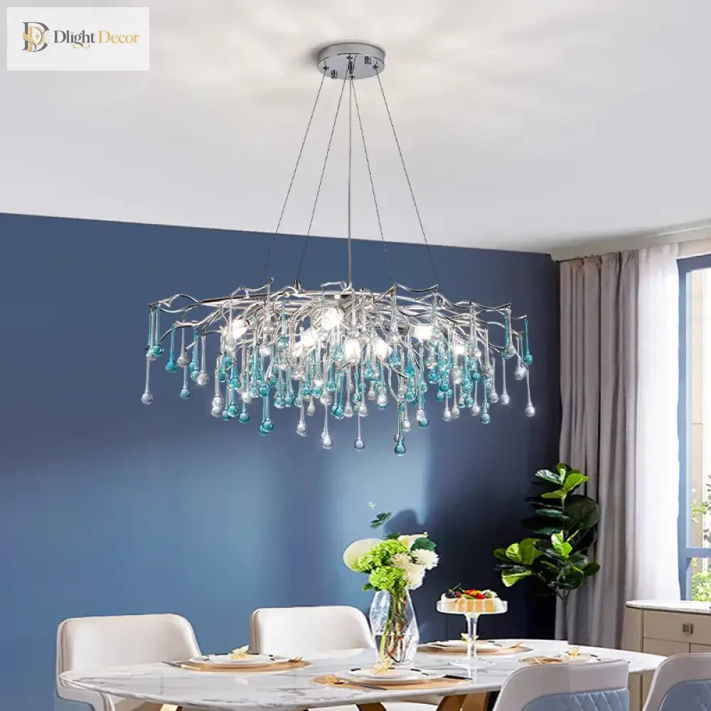 Blue Crystal Chandelier | Modern Dining Room Lighting