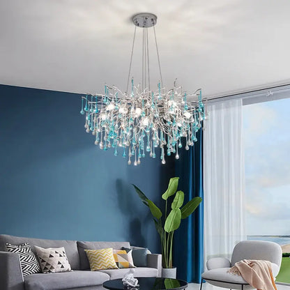 Blue Crystal Chandelier | Modern Dining Room Lighting