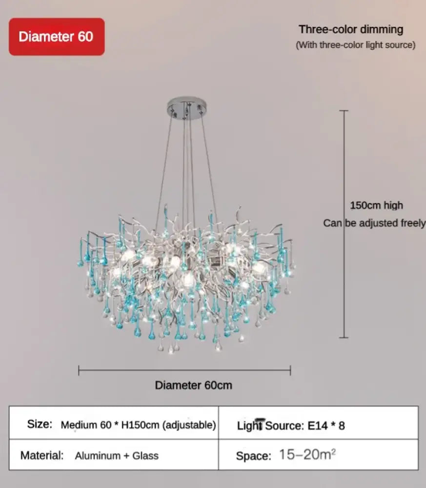 Blue Crystal Chandelier | Modern Dining Room Lighting