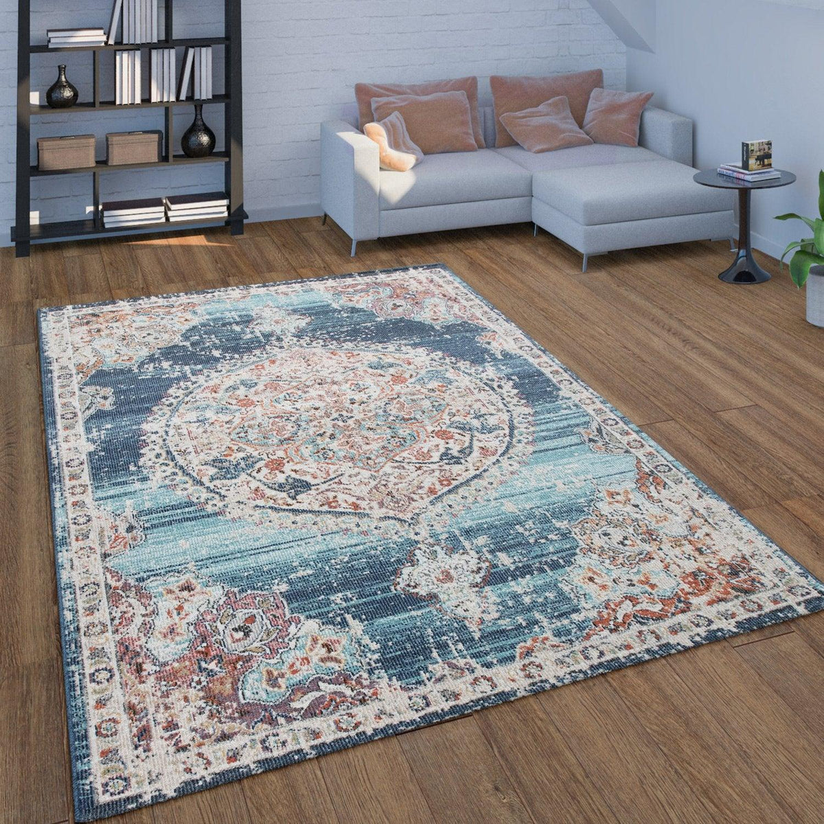 Blue Red Indoor &amp; Outdoor Rug For Balcony Oriental Pattern