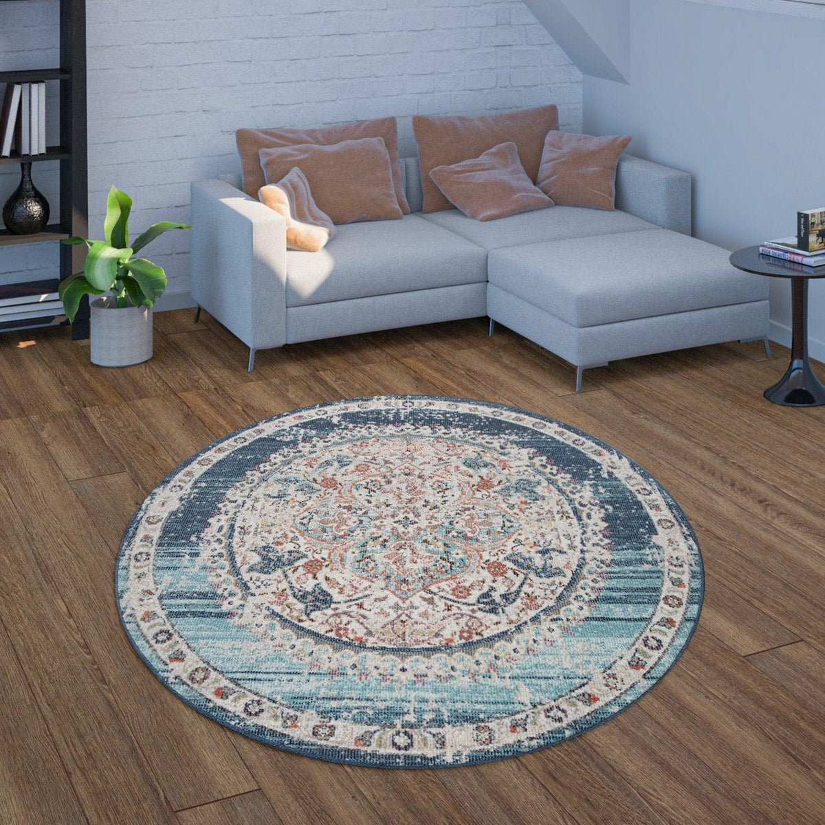 Blue Red Indoor &amp; Outdoor Rug For Balcony Oriental Pattern