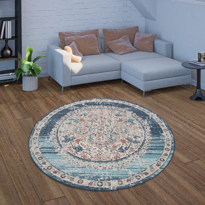 Blue Red Indoor &amp; Outdoor Rug For Balcony Oriental Pattern