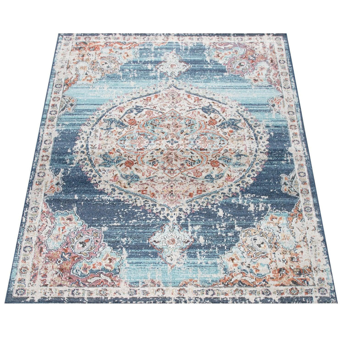 Blue Red Indoor &amp; Outdoor Rug For Balcony Oriental Pattern