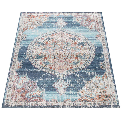 Blue Red Indoor &amp; Outdoor Rug For Balcony Oriental Pattern