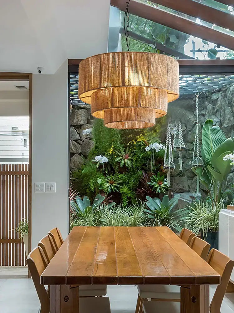Bohemian Retro Rattan Chandelier | Dining Room Lighting