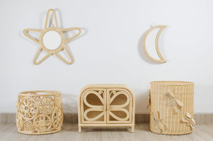 Rattan Moon Wall Mirror – Boho Space &amp; Mystical Kids Room Decor