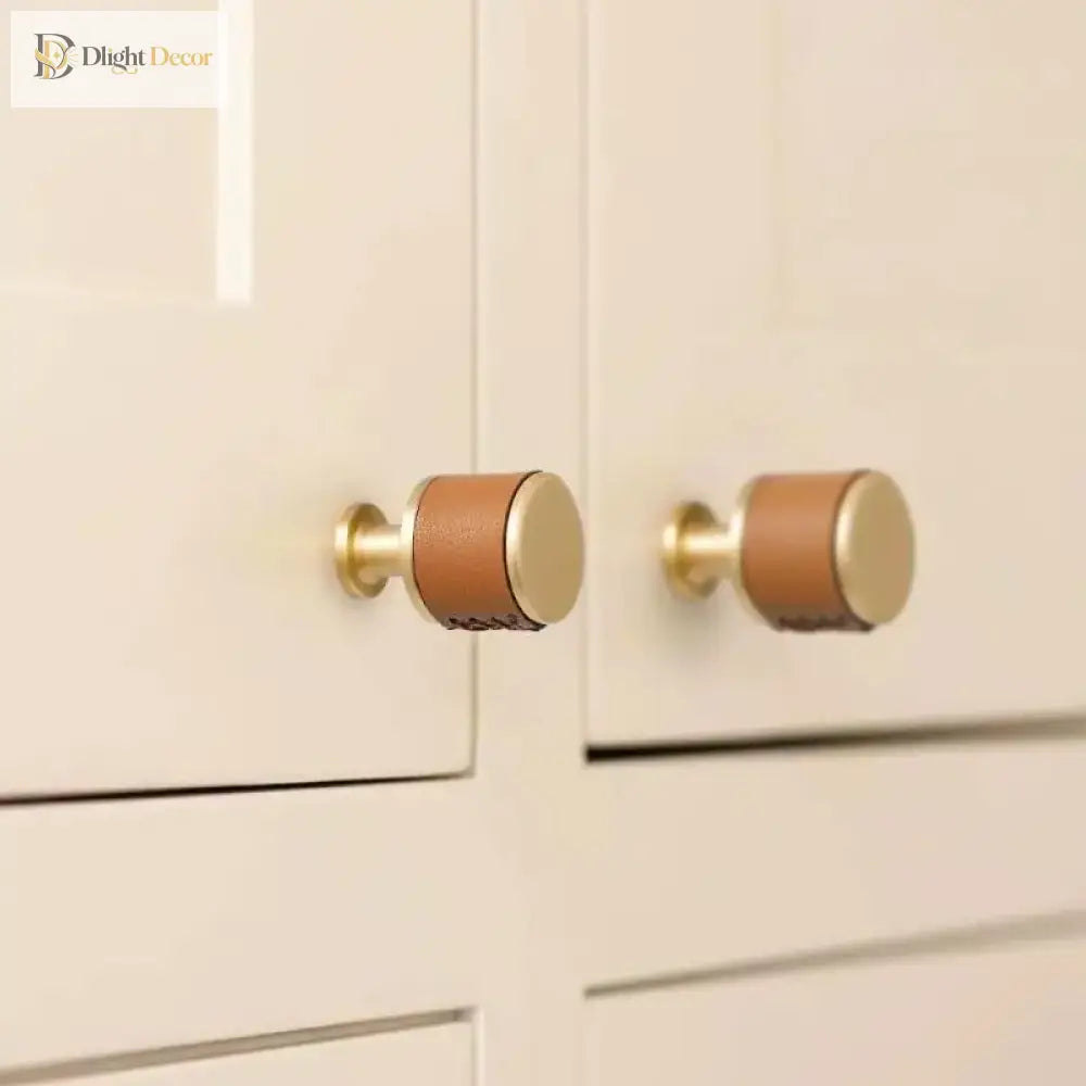 Brown/Black Leather Handles – Brass Knurled Cabinet Bar Handles and Furniture Knobs