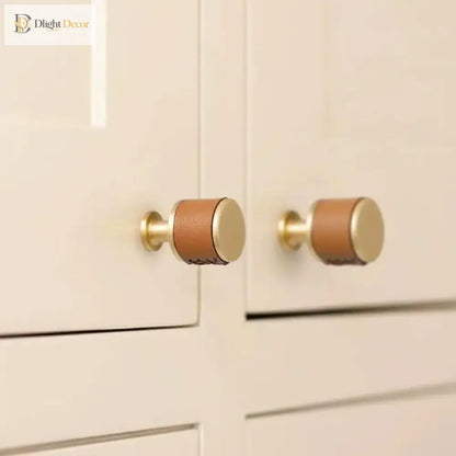 Brown/Black Leather Handles – Brass Knurled Cabinet Bar Handles and Furniture Knobs
