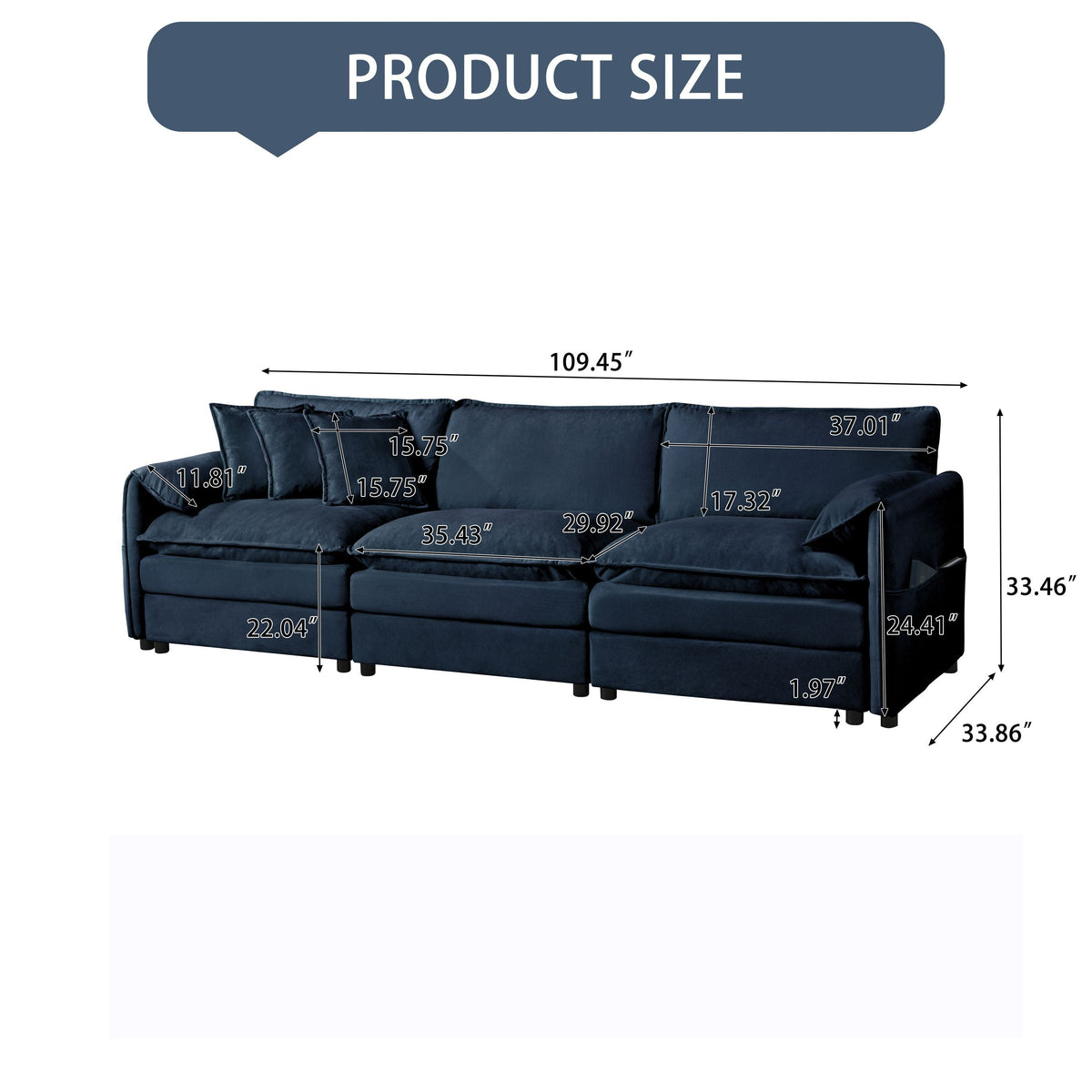 Modern Chenille Oversized Deep Seat Sectional Sofa