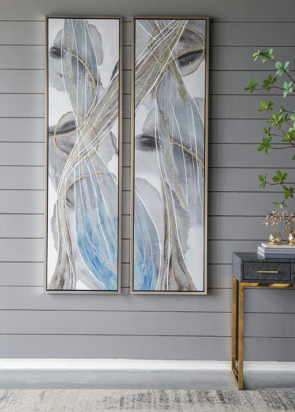 Elongated Modern Abstract Oil Paintings Wall Art Set of 2 - Multicolor