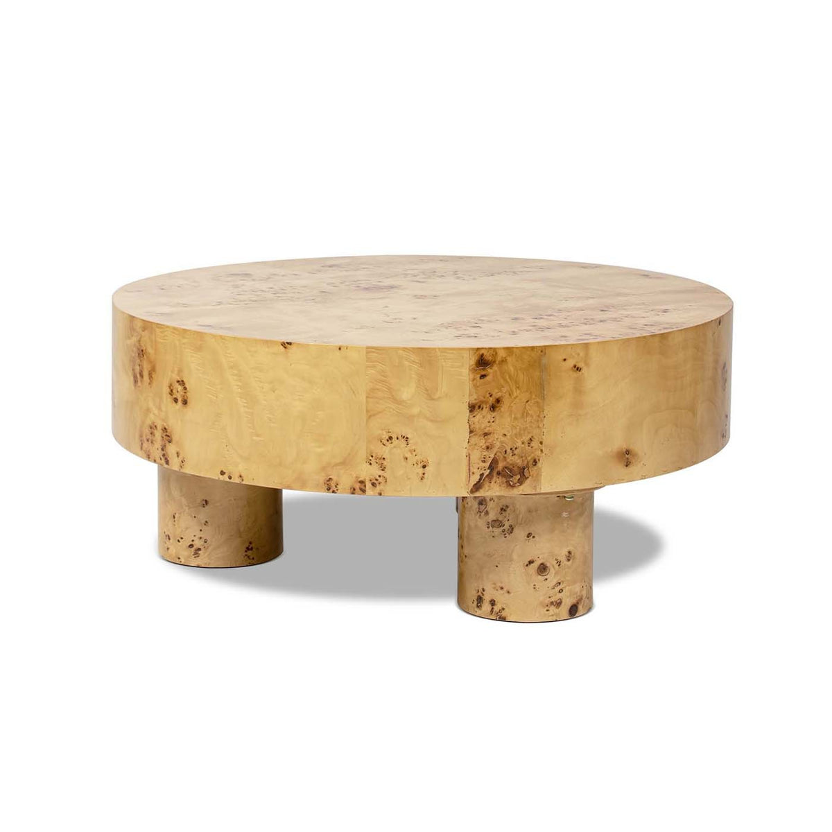 Nebula 35.5" Round Coffee Table with Pillar Legs - Warm Natural Brown Burl Wood