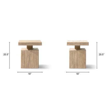 Solid Block Plinth End Table with Reclaimed Elm - Heritage Light Natural Brown