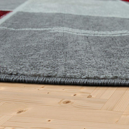 Checked Area Rug Marble Effect Modern Grey Red