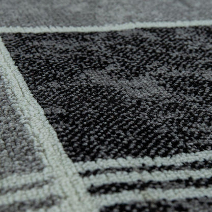 Checked Area Rug Marble Effect Modern Grey Red