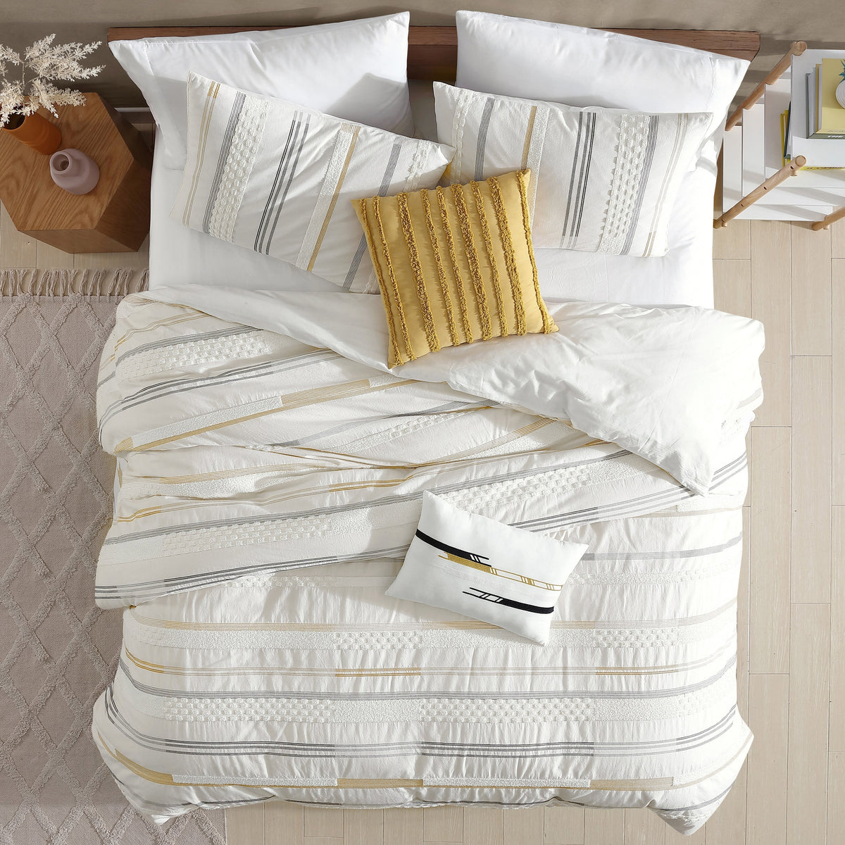 Ivory Cotton Comforter Cover Set with Decorative Pillows - King