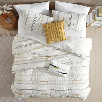 Ivory Cotton Comforter Cover Set with Decorative Pillows - King