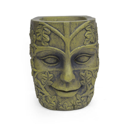 Garden Urn Planter with Carved Detail - Antique Green