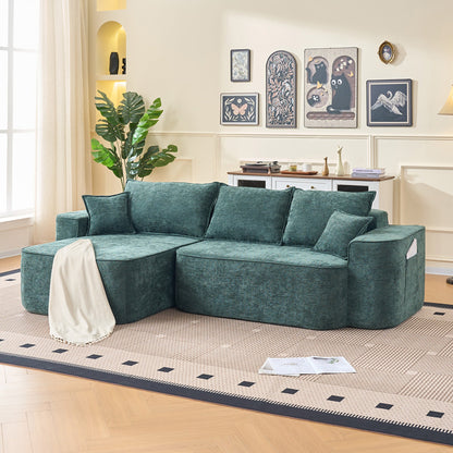 Modern Green Chenille L Shaped Sectional Sofa with Chaise