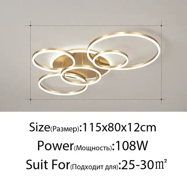 Gold LED Ceiling Chandelier 108W 6-Head