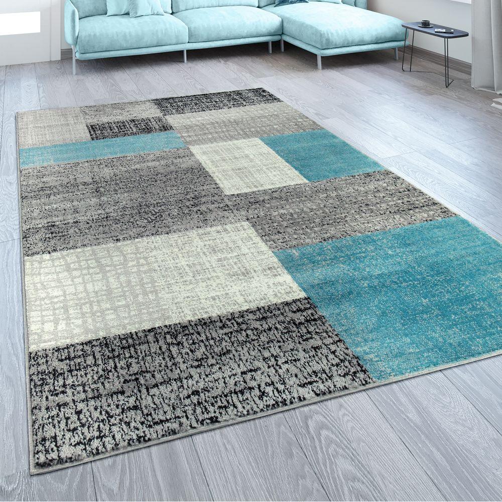 Designer Rug Sinai Checkered Pattern - Light Blue Grey