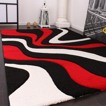 Designer Area Rug with Contour Cut and Modern Wave Pattern