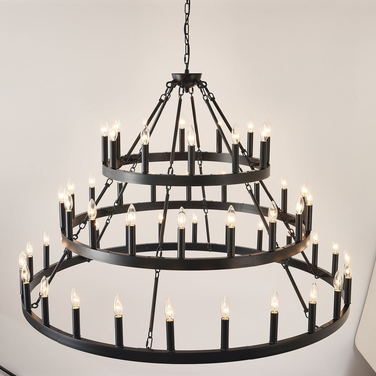39.37 Inch 3-Tier Wagon Wheel Chandelier with 36 Lights - Matte Black
