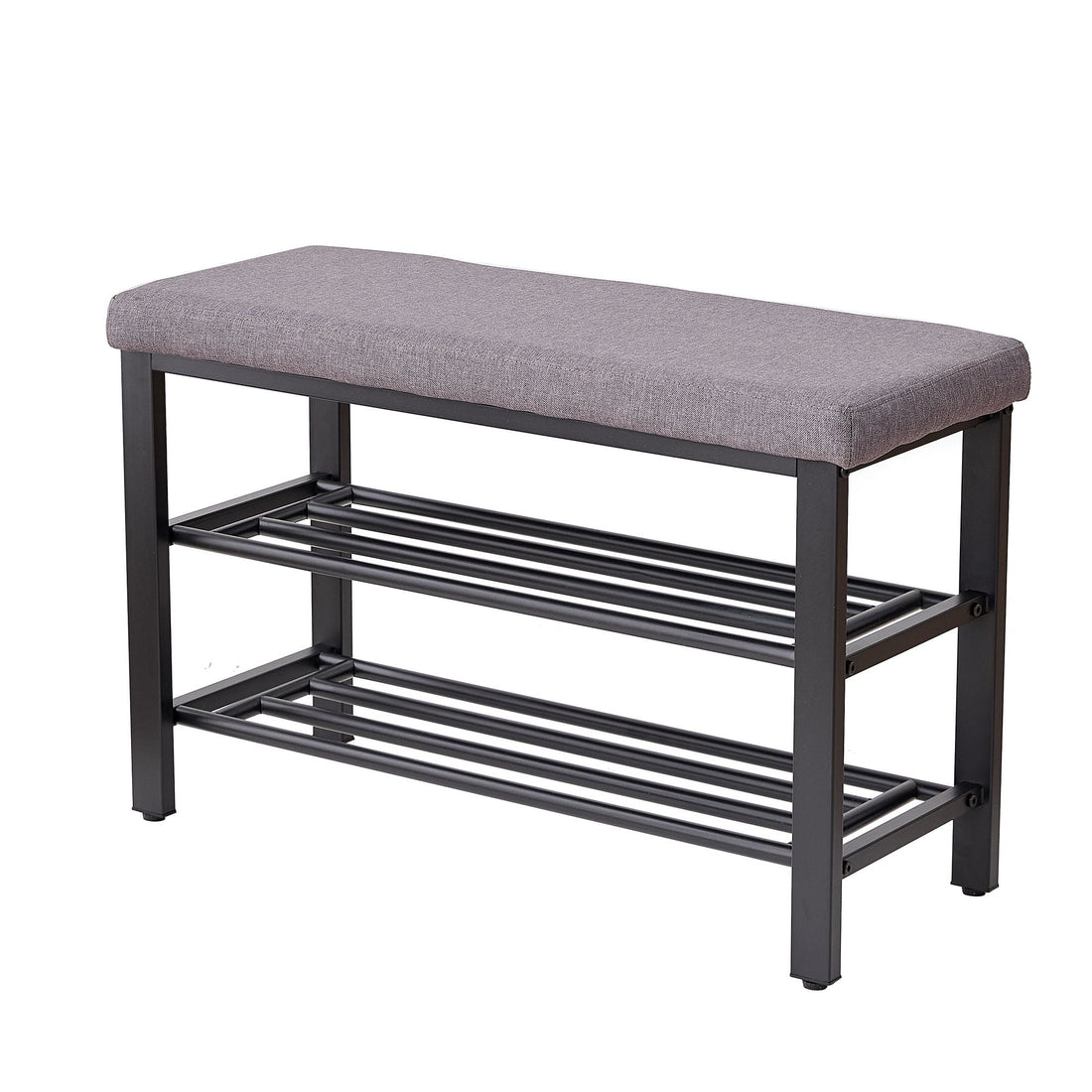 Shoe Bench With Cushion Storage Seat – Metal Frame and Faux Leather – Black or Dark Gray