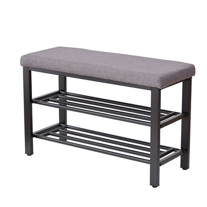 Shoe Bench With Cushion Storage Seat – Metal Frame and Faux Leather – Black or Dark Gray