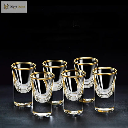 Dlight Decor 6pc Gold Rim Spirits Glass Set – Gilt Small Wine &amp; Baijiu Cups