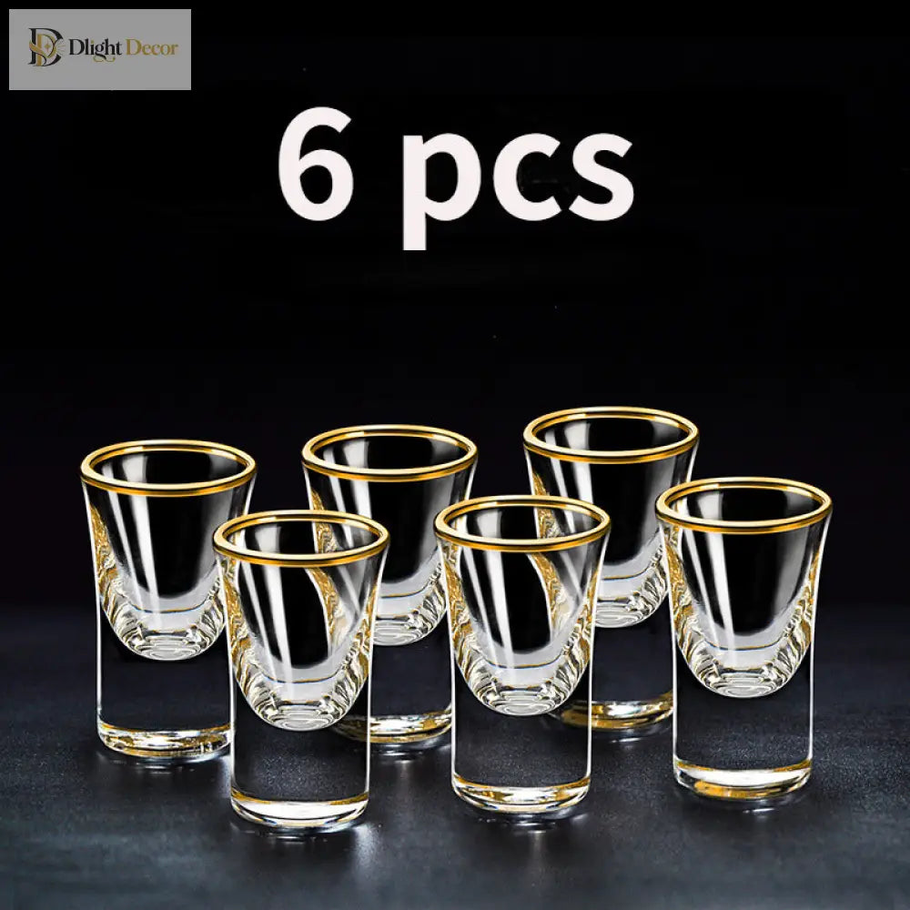 Dlight Decor 6pc Gold Rim Spirits Glass Set – Gilt Small Wine &amp; Baijiu Cups