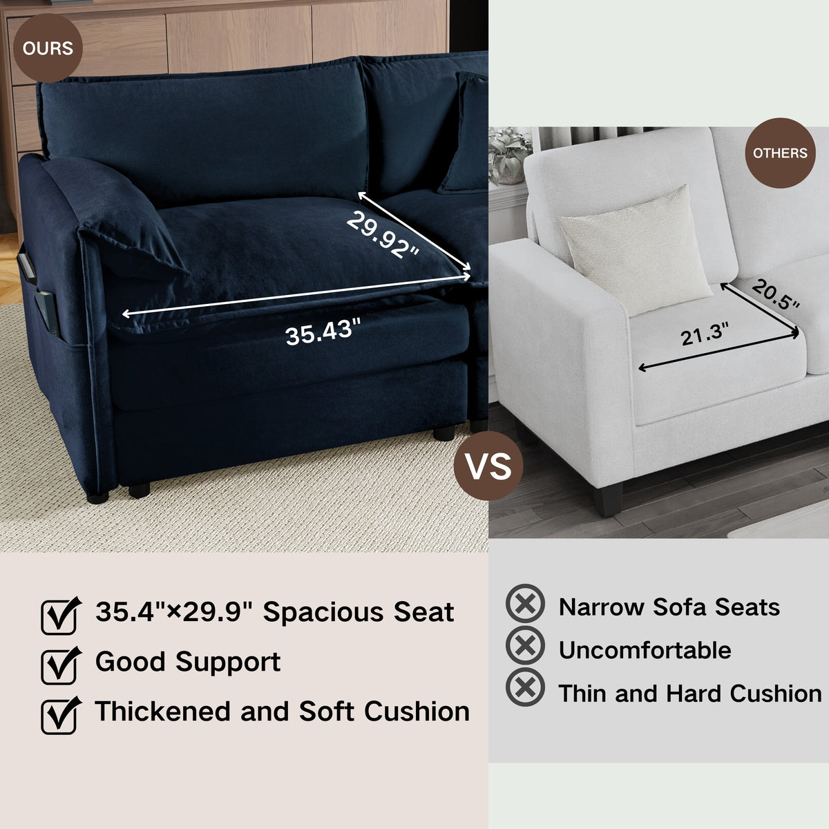 Modern Chenille Oversized Deep Seat Sectional Sofa