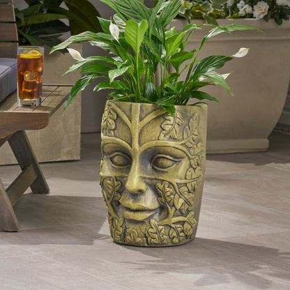 Garden Urn Planter with Carved Detail - Antique Green