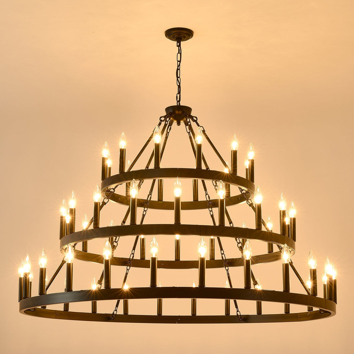 39.37 Inch 3-Tier Wagon Wheel Chandelier with 36 Lights - Matte Black