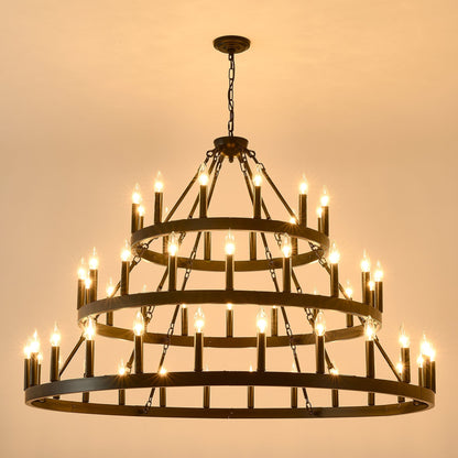 39.37 Inch 3-Tier Wagon Wheel Chandelier with 36 Lights - Matte Black