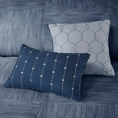 Navy Seersucker Comforter Set with Hypoallergenic Filling - King