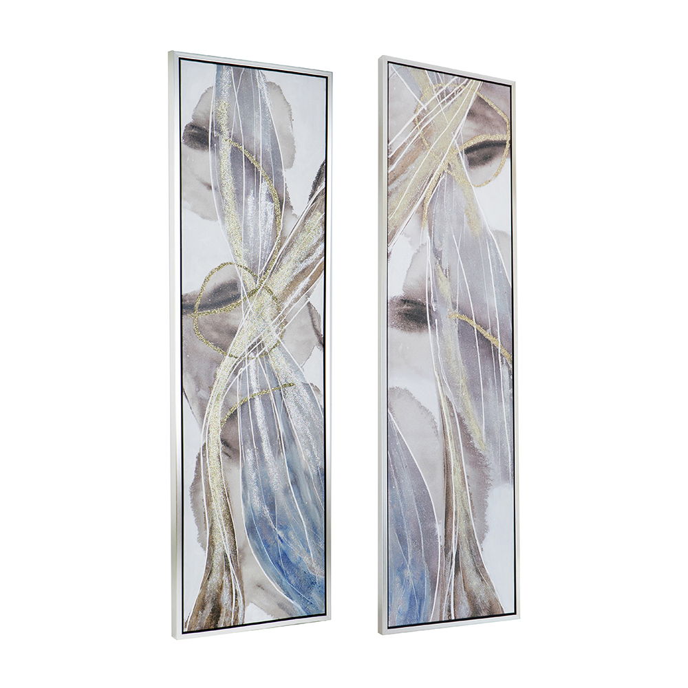 Elongated Modern Abstract Oil Paintings Wall Art Set of 2 - Multicolor